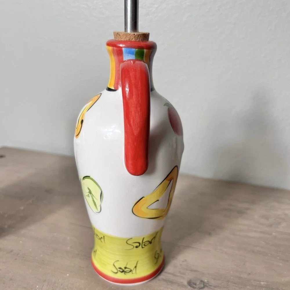 Tabletops Gallery Salad 101 Hand Painted Oil Vinegar Cruet‎ & Pepper Shaker Set